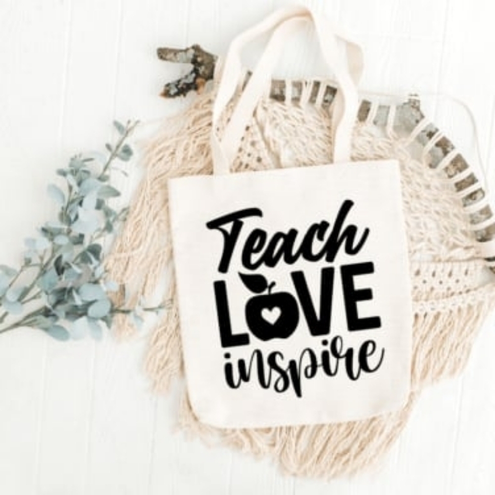 Custom Natural Canvas Teacher Tote Teach Love Inspire